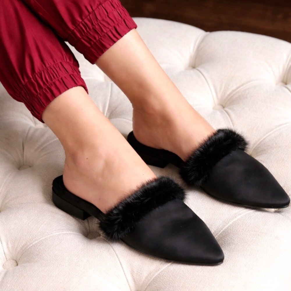 NEW Birdies The Dove Onyx Mink Slip-On Shoe